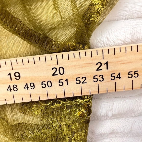 #A048   FT INC Olive Green Embroidered Mesh Top with High Neck, Sequins, XL - Picture 10 of 10